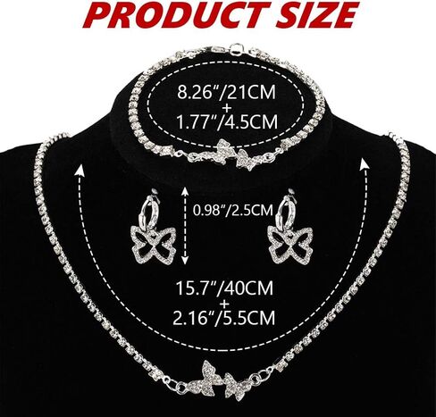 EARENT حجر الراين فراشة مجموعات المجوهرات قلادة فضية سوار أقراط مجموعة كريستال مجوهرات الزفاف للنساء (مجموعة من 3) in Kuwait
