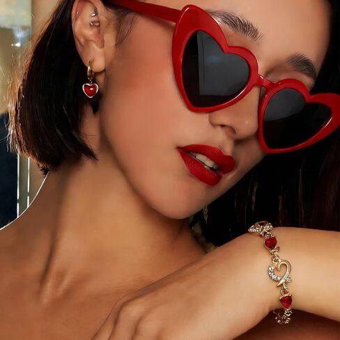 Valentines Accessories for Her - Red Silver Bracelet, Heart Earrings for Women, Red Sunglasses, Gifts for Women in Kuwait