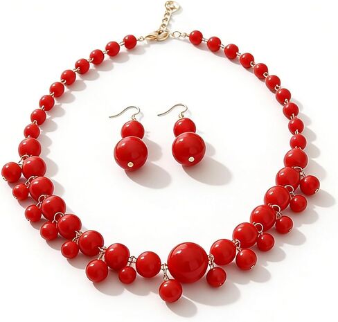 Chunky Big Bead Choker Necklace Drop Earrings for Women Colorful Beaded Pendant Necklace Earrings Set Fashion Wedding Bridal Party Jewelry For Women in Kuwait