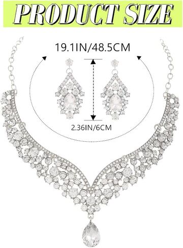 مجموعة مجوهرات الزفاف الكريستالية الفضية من حجر الراين وأقراط وقلادات الزفاف للنساء in Kuwait
