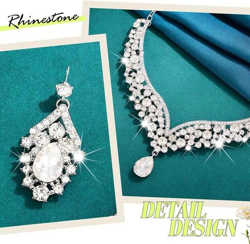 مجموعة مجوهرات الزفاف الكريستالية الفضية من حجر الراين وأقراط وقلادات الزفاف للنساء in Kuwait