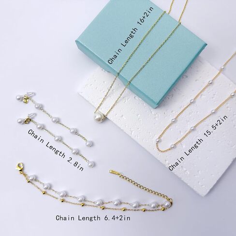 مجموعة مجوهرات اللؤلؤ للنساء أنيقة مطلية بالذهب بطبقات من اللؤلؤ الصناعي قلادة متدلية أقراط متدلية من اللؤلؤ الزجاجي مطرز بسلسلة أساور هدايا عيد الميلاد لوصيفة العروس in Kuwait