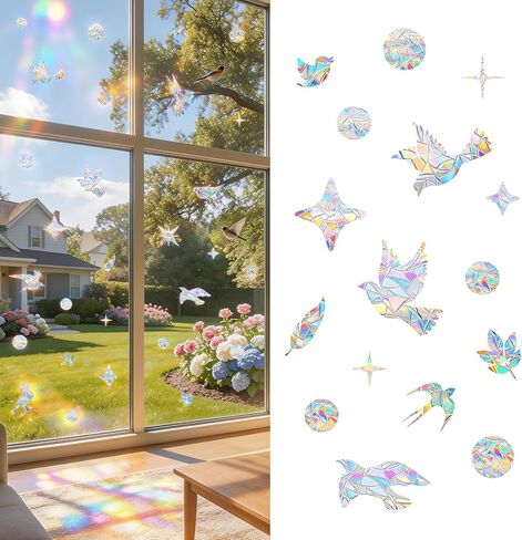83 Pcs Bird-Friendly Window Clings – Anti-Collision Decals to Protect Birds – Non-Adhesive Reusable Stickers with Stars, Circles, Diamonds & Birds for Glass Doors & Windows in Kuwait