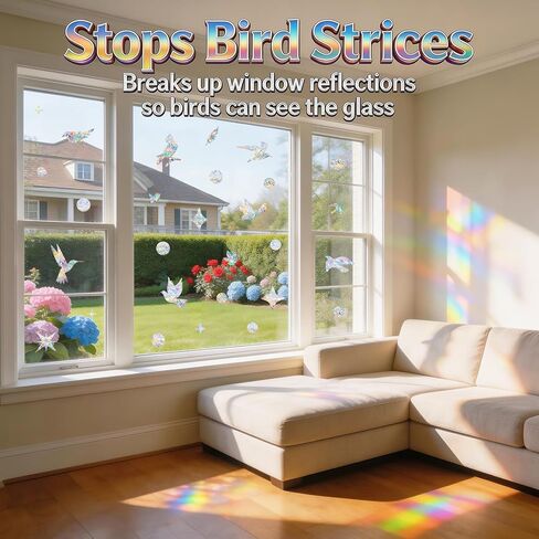 83 Pcs Bird-Friendly Window Clings – Anti-Collision Decals to Protect Birds – Non-Adhesive Reusable Stickers with Stars, Circles, Diamonds & Birds for Glass Doors & Windows in Kuwait
