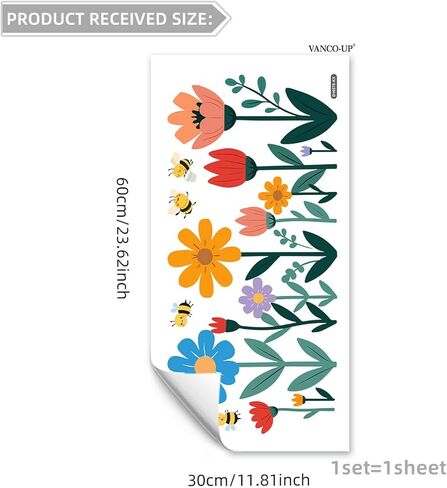 1 Sheet Large Cute Flower Window Clings Cartoon Bee Floral Spring Window Decals，Colorful Double-Sided Stickers for Glass Summer Holiday Decor for Home Office Room Indoor in Saudi Arabia