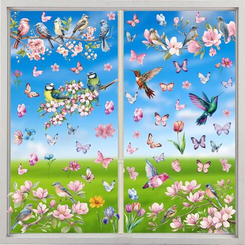 1 Sheet Large Cute Flower Window Clings Cartoon Bee Floral Spring Window Decals，Colorful Double-Sided Stickers for Glass Summer Holiday Decor for Home Office Room Indoor in Saudi Arabia