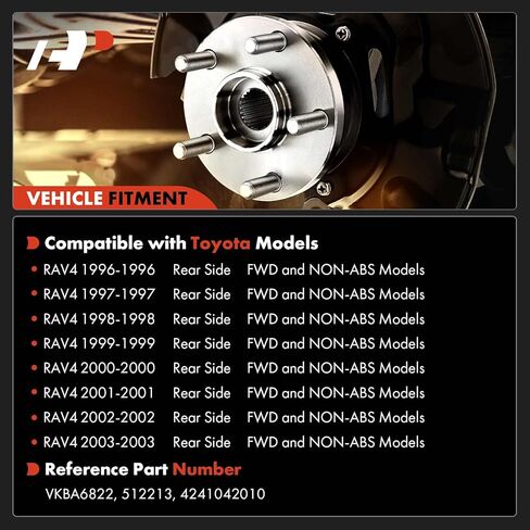 A-Premium 2 x Rear Wheel Bearing and Hub Assembly with 5-Lug Compatible with Toyota RAV4 1996-2003, Non-ABS Models, FWD Only in Saudi Arabia