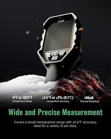 كاميرا F2W الحرارية بدقة 256 × 192 بالأشعة تحت الحمراء، كاميرا تصوير حراري مع شبكة Wi-Fi، تحسين الصورة بدقة فائقة، -4 درجة فهرنهايت إلى 1022 درجة فهرنهايت، شاشة تصوير حراري مقاس 640 × 480 3.2 بوصة مع مساحة تخزين 16 جيجابايت، حقيبة حمل in Kuwait