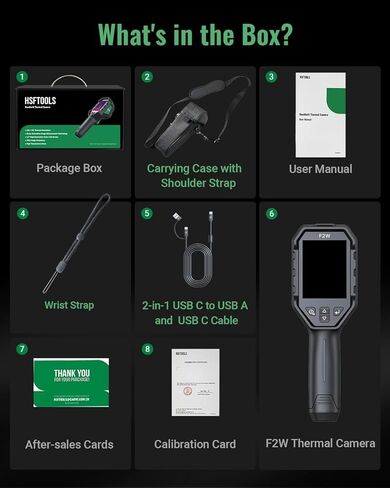 كاميرا F2W الحرارية بدقة 256 × 192 بالأشعة تحت الحمراء، كاميرا تصوير حراري مع شبكة Wi-Fi، تحسين الصورة بدقة فائقة، -4 درجة فهرنهايت إلى 1022 درجة فهرنهايت، شاشة تصوير حراري مقاس 640 × 480 3.2 بوصة مع مساحة تخزين 16 جيجابايت، حقيبة حمل in Kuwait