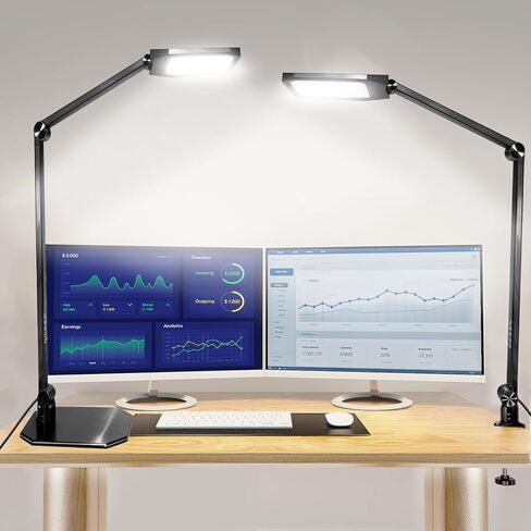 NS LED Desk Lamp with Clamp, Flicker-Free Dimmable Table Light with 3 Color Modes, Memory & Timer Function, Adjustable Swing Arm Clip-On Lamp for Home Office, Reading, Study.Batteries not Included. in Saudi Arabia