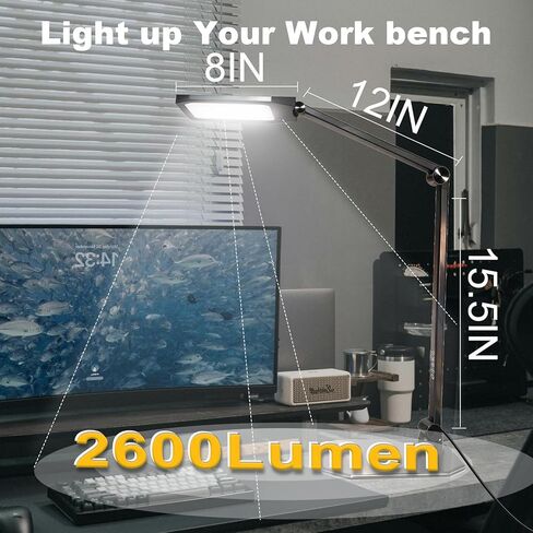 NS LED Desk Lamp with Clamp, Flicker-Free Dimmable Table Light with 3 Color Modes, Memory & Timer Function, Adjustable Swing Arm Clip-On Lamp for Home Office, Reading, Study.Batteries not Included. in Saudi Arabia