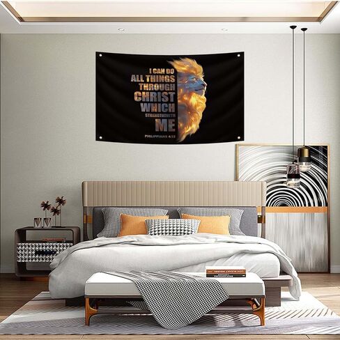 3 * 5ft Jesus Lion Tapestry Philippians 4:13 Bible Scripture Decor I Can Do All Things Through Christ Wall Banner With 4 Brass Grommets Christian Jesus Flags for Indoor and Outdoor Wall Hanging in Saudi Arabia