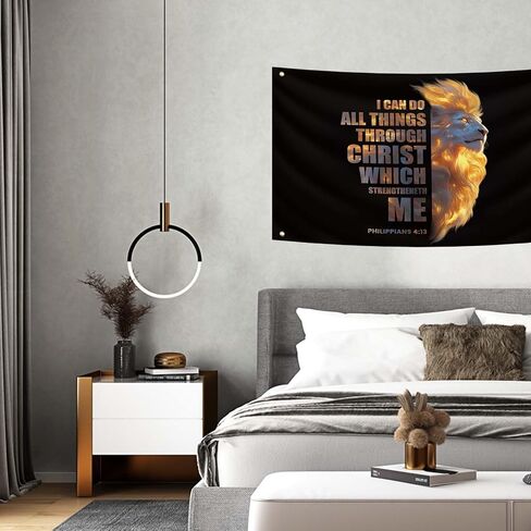 3 * 5ft Jesus Lion Tapestry Philippians 4:13 Bible Scripture Decor I Can Do All Things Through Christ Wall Banner With 4 Brass Grommets Christian Jesus Flags for Indoor and Outdoor Wall Hanging in Saudi Arabia