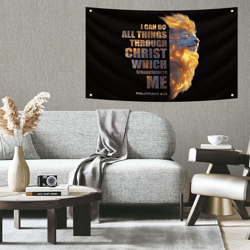 3 * 5ft Jesus Lion Tapestry Philippians 4:13 Bible Scripture Decor I Can Do All Things Through Christ Wall Banner With 4 Brass Grommets Christian Jesus Flags for Indoor and Outdoor Wall Hanging in Saudi Arabia