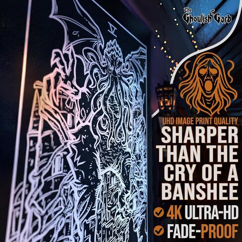 The Hierophant Tarot Card Tapestry (Black & White) - Cthulhu - Vintage Horror Home Decor Wall Hanging (80" x 68") in Kuwait