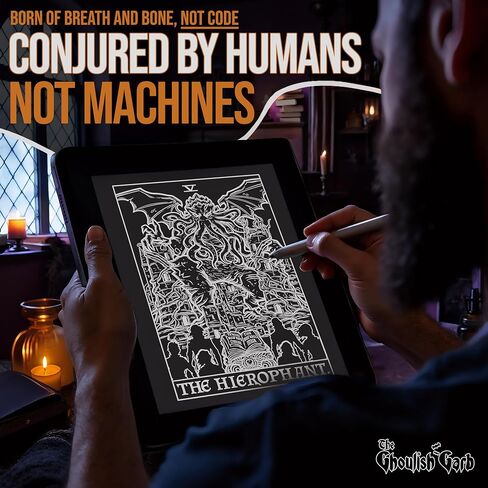 The Hierophant Tarot Card Tapestry (Black & White) - Cthulhu - Vintage Horror Home Decor Wall Hanging (80" x 68") in Kuwait