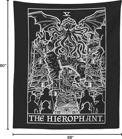 The Hierophant Tarot Card Tapestry (Black & White) - Cthulhu - Vintage Horror Home Decor Wall Hanging (80" x 68") in Kuwait