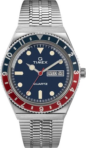 Timex Q Men's 38mm Watch – 1979 Reissue Silver-Tone Case Blue Dial Blue/Red Top Ring with Stainless Steel Bracelet in Saudi Arabia