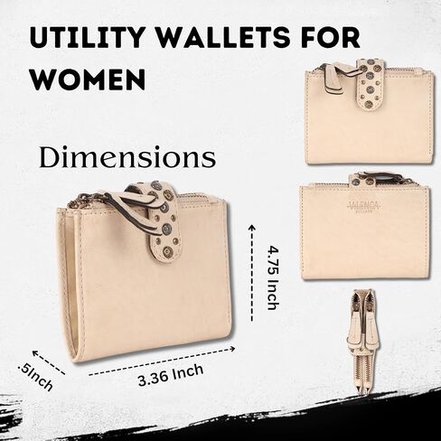 4.75 Inch Genuine Italian Leather Boho Studded Bifold Wallet – Zipper Coin Purse & Credit Card Holder for Women (Beige) in Saudi Arabia