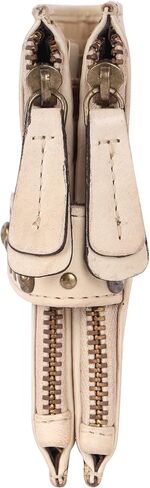 4.75 Inch Genuine Italian Leather Boho Studded Bifold Wallet – Zipper Coin Purse & Credit Card Holder for Women (Beige) in Saudi Arabia