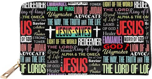 Jesus Cross Leather Wallet Phone Credit Card Money Holder with Many Rooms Zipper Purse for Women Men in Saudi Arabia