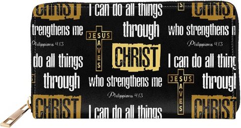 محفظة يسوع كروس الجلدية للهاتف وحامل أموال بطاقة الائتمان مع العديد من الغرف ومحفظة بسحاب للنساء والرجال in Kuwait