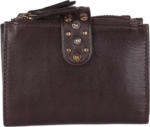 4.75 Inch Genuine Italian Leather Boho Studded Bifold Wallet – Zipper Coin Purse & Credit Card Holder for Women (Beige) in Saudi Arabia