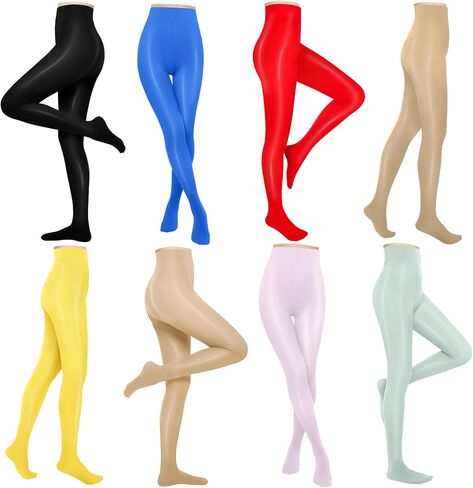 8 Pairs Women's Multi Colored Tights Pack Ultra Shiny Sheer Shimmer Tights Solid Color Pantyhose Legging Control Top Footed Tight Silky Smooth High Waist Pantyhose in Kuwait