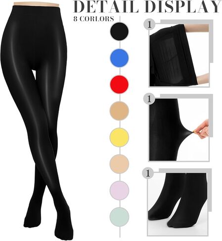 8 Pairs Women's Multi Colored Tights Pack Ultra Shiny Sheer Shimmer Tights Solid Color Pantyhose Legging Control Top Footed Tight Silky Smooth High Waist Pantyhose in Kuwait