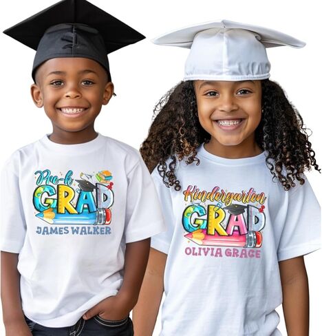Personalized Preschool Kindergarten Graduation Shirt Kids Pre K Grad Tee Custom Name Toddler Boy Girl Graduate Outfit Last Day of School Tshirt White in Kuwait