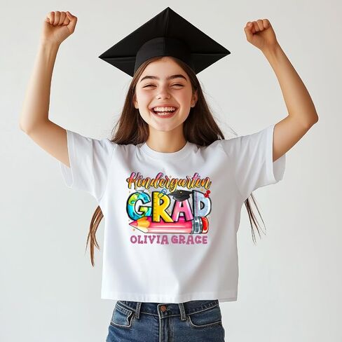 Personalized Preschool Kindergarten Graduation Shirt Kids Pre K Grad Tee Custom Name Toddler Boy Girl Graduate Outfit Last Day of School Tshirt White in Kuwait