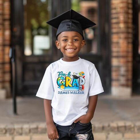 Personalized Preschool Kindergarten Graduation Shirt Kids Pre K Grad Tee Custom Name Toddler Boy Girl Graduate Outfit Last Day of School Tshirt White in Kuwait