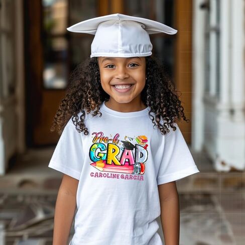 Personalized Preschool Kindergarten Graduation Shirt Kids Pre K Grad Tee Custom Name Toddler Boy Girl Graduate Outfit Last Day of School Tshirt White in Kuwait