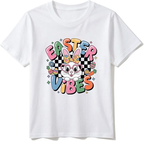 قمصان HELLO MEOW لعيد الفصح للأولاد والبنات والأطفال: تي شيرت برسومات أرنب لطيف وشاحنة وبيض | قطن بياقة دائرية (2-7 سنوات) in Kuwait