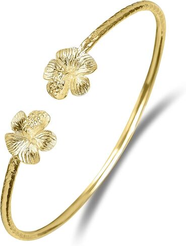 Flower Hibiscus Solid .925 Sterling Silver Bangle Cuff Bracelet Large For Women Jewelry Stretch Bracelets Friendship Gift Birthday Gifts West Indian Bangle, 1 piece in Kuwait