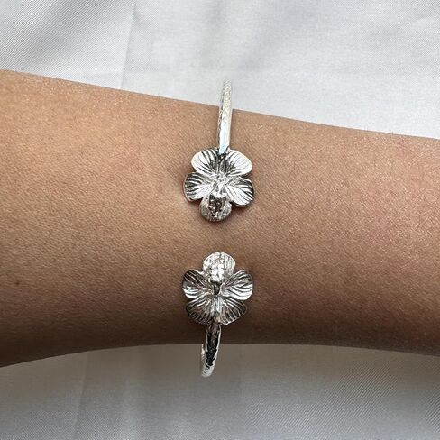 Flower Hibiscus Solid .925 Sterling Silver Bangle Cuff Bracelet Large For Women Jewelry Stretch Bracelets Friendship Gift Birthday Gifts West Indian Bangle, 1 piece in Saudi Arabia