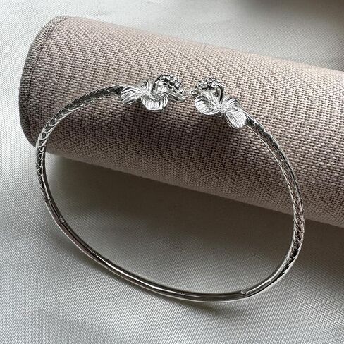Flower Hibiscus Solid .925 Sterling Silver Bangle Cuff Bracelet Large For Women Jewelry Stretch Bracelets Friendship Gift Birthday Gifts West Indian Bangle, 1 piece in Saudi Arabia