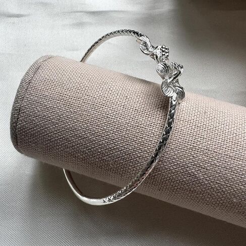 Flower Hibiscus Solid .925 Sterling Silver Bangle Cuff Bracelet Large For Women Jewelry Stretch Bracelets Friendship Gift Birthday Gifts West Indian Bangle, 1 piece in Saudi Arabia