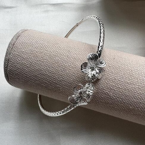 Flower Hibiscus Solid .925 Sterling Silver Bangle Cuff Bracelet Large For Women Jewelry Stretch Bracelets Friendship Gift Birthday Gifts West Indian Bangle, 1 piece in Saudi Arabia