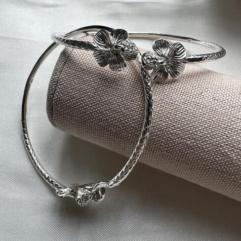 Flower Hibiscus Solid .925 Sterling Silver Bangle Cuff Bracelet Large For Women Jewelry Stretch Bracelets Friendship Gift Birthday Gifts West Indian Bangle, 1 piece in Saudi Arabia