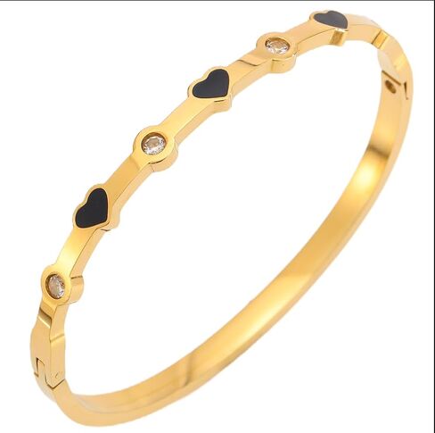 18K Gold Plated Bracelets for Women Mesh Link Chain rhinestone Oval Bangle Stackable Women'S Bangle Bracelet Black Heart Fashion Jewelry Perfect For Gift in Saudi Arabia
