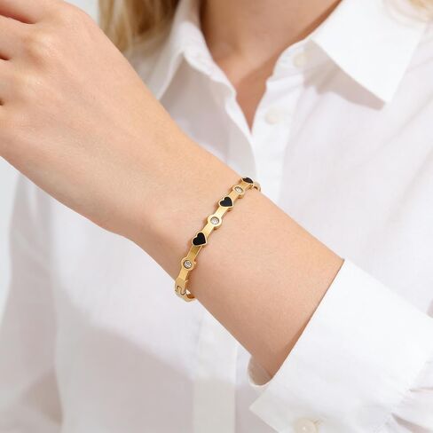 18K Gold Plated Bracelets for Women Mesh Link Chain rhinestone Oval Bangle Stackable Women'S Bangle Bracelet Black Heart Fashion Jewelry Perfect For Gift in Saudi Arabia
