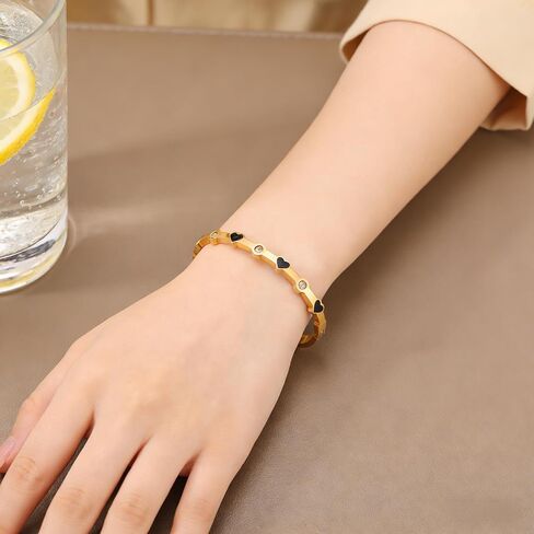 18K Gold Plated Bracelets for Women Mesh Link Chain rhinestone Oval Bangle Stackable Women'S Bangle Bracelet Black Heart Fashion Jewelry Perfect For Gift in Saudi Arabia