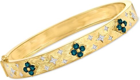 Ross-Simons 0.80 ct. t.w. London Blue Topaz Floral Bangle Bracelet With .10 ct. t.w. Diamonds in 18kt Gold Over Sterling in Saudi Arabia