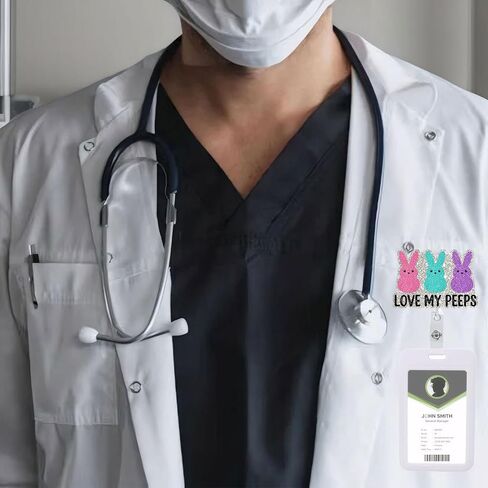 Funny Easter Bunny Rabbit Retractable Badge Reel ID Tag, with Alligator Clip,24in Nylon Cord, Nurse Office Employee Name Badge in Kuwait