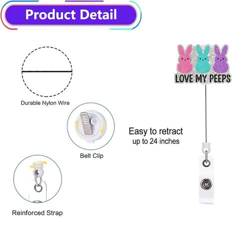 Funny Easter Bunny Rabbit Retractable Badge Reel ID Tag, with Alligator Clip,24in Nylon Cord, Nurse Office Employee Name Badge in Kuwait