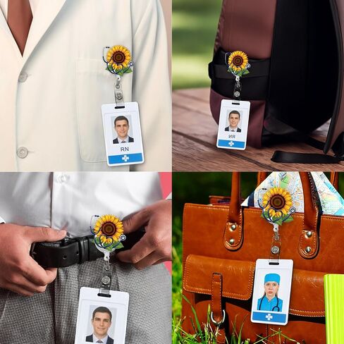 Sunflower Stethoscope Badge Reel – Floral Retractable ID Holder with Alligator Clip for Nurse, Nursing Student, Teacher, Office & Clinic Staff in Kuwait