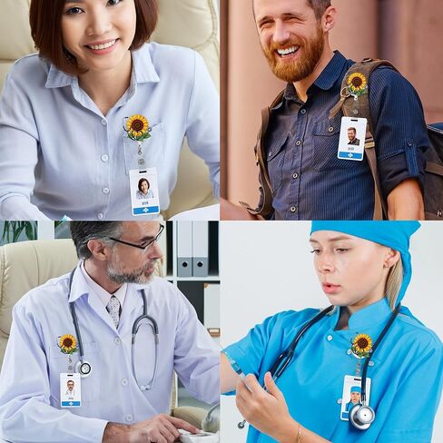 Sunflower Stethoscope Badge Reel – Floral Retractable ID Holder with Alligator Clip for Nurse, Nursing Student, Teacher, Office & Clinic Staff in Kuwait