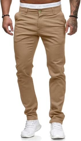 HUNGSON Mens Chinos Slim Fit Stretch Flat-Front Skinny Dress Pants in Kuwait