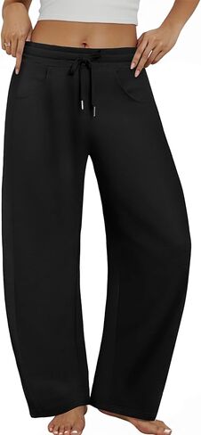 Women’s Barrel Sweatpants Wide Leg Lounge Sweat Pants with Pockets Drawstring Elastic Waisted Baggy Casual Trousers in Kuwait
